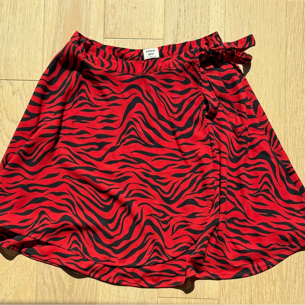 Aritzia Sunday Best Red and Black Zebra Wrap Skirt
